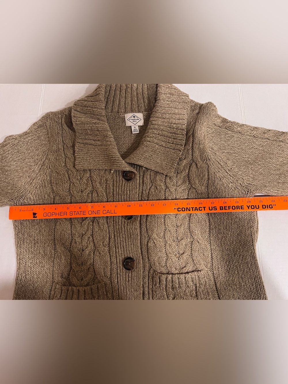 Women’s Cozy Cable Knit Tan Button Cardigan Shawl Collar Preppy Grandmacore XL - Picture 10 of 16